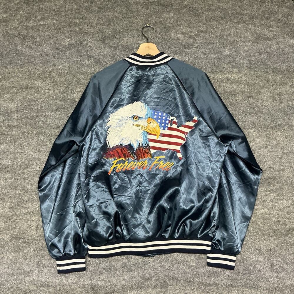 Vintage Cardinal Blue Bomber Jacket Snap Front Made in USA Mens Large